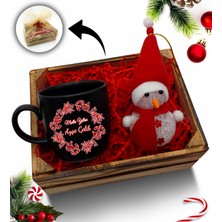 As Gift Mini Kasa Içerisinde Kardan Adam & Kişiye Özel Siyah Kupa Hediye Seti