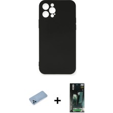 Cepte Toptan iPhone 12 Pro Max Ahenk Serisi - Siyah 360 Mat Full Body Arka Koruyucu + Mavi Shine Kamera Lens Koruma Cam
