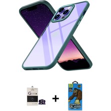 Cepte Toptan iPhone 14 Pro Max Nova Işık Serisi - Siyah 18D Cam Ekran Koruyucu + Siyah Bilvis Titan Kamera Lens