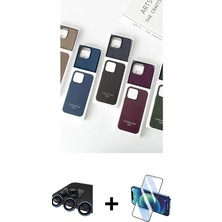 Cepte Toptan iPhone 15 Pro Max Pusula Modern - Siyah 3D Antistatik Cam Ekran Koruyucu + Lacivert Raze Metal Kamera Lens