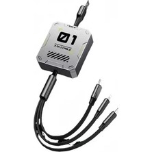 Vothoon 100W Geri Çekilebilir Makaralı Çoklu Şarj Kablosu Alüminyum Kutu Lightning Micro Type-C Şarj Kablosu