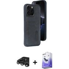 BUTİMAR'S iPhone 15 Pro Max Yörünge Işık Serisi - Siyah Bilvis 5in1 5d Magic Hayalet Cam Ekran Koruyucu + Titanyum Gri Raze Metal Kamera Lens