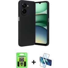 BUTİMAR'S Galaxy A07 4g Eksen Form Prime - Siyah 3D Antistatik Cam Ekran Koruyucu + Gümüş Raze Metal Kamera Lens