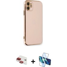 iPhone 11 Yankı Serisi - Siyah 3D Antistatik Cam Ekran Koruyucu + Kırmızı Pers Alüminyum Kamera Lens