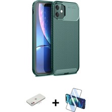 iPhone 11 Eksen Form Prime - Siyah 3D Antistatik Cam Ekran Koruyucu + Pembe Renkli Kamera Lens Koruma Cam