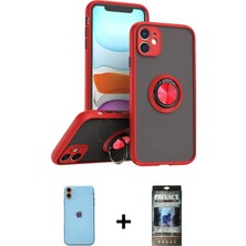 Cepte Toptan iPhone 11 Yörünge Çizgi - Siyah 34D Hayalet Izgaralı Cam + Turuncu Neon Fosforlu Kamera Lens