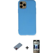 Cepte Toptan iPhone 11 Pro Ahenk Serisi - Siyah 34D Hayalet Izgaralı Cam + Kırmızı Metal Kamera Lens Koruma Cam