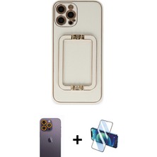 Cepte Toptan iPhone 12 Pro Kozmos Minimal Prime - Siyah 3D Antistatik Seramik Nano Ekran Koruyucu + Sarı Neon Fosforlu Kamera Lens