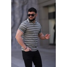 L-KOM Erkek Polo Yaka Çizgili Triko T-Shirt