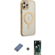 Cepte Toptan iPhone 12 Pro Doruk Minimal - Şeffaf 360 Full Body Arka Koruyucu + Açık Yeşil Metal Kamera Lens Koruma Cam