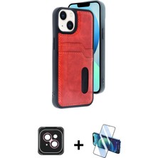 Cepte Toptan iPhone 14 Yörünge Işık Serisi - Siyah 3D Antistatik Cam Ekran Koruyucu + Pembe Pvd Metal Kamera Lens