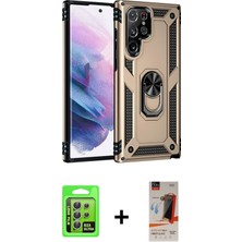 Cepte Toptan Galaxy S23 Ultra Ahenk Klasik Koleksiyonu - Siyah Autokit 5in1 Fiber Hayalet Cam Ekran Koruyucu + Gümüş Raze Metal Kamera Lens