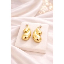 Ascera 316L Çelik Altın Renk Damla Küpe Zirkon Taşlı Kararmayan Minimal Şık Kadın Küpe