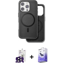 iPhone 16 Pro Max Pusula Işık Koleksiyonu - Siyah Bilvis 5in1 5d Magic Hayalet Cam Ekran Koruyucu + Siyah Bilvis Titan Kamera Lens
