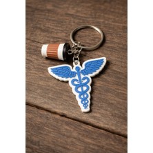 Goka 3D Craft Doktor & Sağlık Çalışanı Özel Tasarım: 3D Tıp Simgesi (Caduceus) ve Kahve Bardağı Anahtarlık
