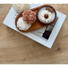 Ahşap Kase & Tepside Şakayık Çiçekli Mum Seti – El Yapımı Dekoratif Şık Tasarım