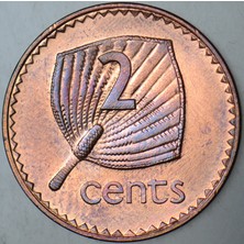 Banknoting Fiji 2 Cent 1992 Kraliçe Iı. Elizabeth. Güzel Renkli Patinalı 21,1 mm Çil(-)