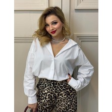 Fehu Bloom Oversize Poplin Düğmeli Gömlek Beyaz