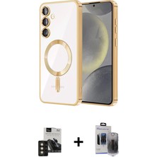 Cepte Toptan Galaxy S24 Nova Işık Özel Seri - Siyah Vanessa Magic Hayalet Cam + Gold Pvd Metal Kamera Lens