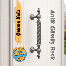 Badem10 Burgulu Antik Gümüş 25 cm Çelik Kapı Tutma Kolu Sürgülü Dış Çekme Kulpu Kulbu Tutamağı Kol 1 Adet