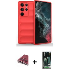 BUTİMAR'S Galaxy S23 Ultra Atlas Koleksiyonu - Siyah 360 Mat Full Body Arka Koruyucu + Kırmızı Valdez Metal Kamera Lens