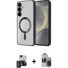 Cepte Toptan Galaxy S24 Nova Işık Özel Seri - Siyah Vanessa Magic Hayalet Cam + Gold Pvd Metal Kamera Lens