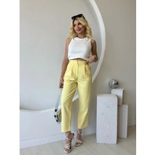 Fehu Bloom Pile Detaylı Bilek Boy Kumaş Pantolon Sarı