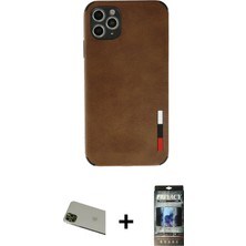 Cepte Toptan iPhone 11 Pro Max Doruk Asil Koleksiyonu - Siyah 34D Hayalet Izgaralı Cam + Yeşil Rainbow Kamera Lens Koruma Cam