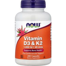 Now Foods Supplements, Vitamin D3 & K2, 1,000 Iu/45 Mcg, Plus Cardiovascular Supports Bone Health 240 Veg Caps