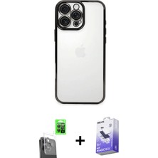 BUTİMAR'S iPhone 16 Pro Vadi Minimal - Siyah Bilvis 5in1 5d Magic Hayalet Cam Ekran Koruyucu + Siyah Raze Metal Kamera Lens
