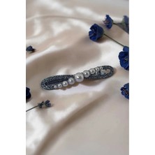 RALBAX Bruyere Saç Aksesuarı – Füme Kristal ve Gri Inci Detaylı Şık Kadın Tokası