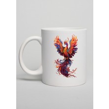 Ebruli Baskı Renkli Anka Kuşu Tasarımlı Seramik Kupa – Gücün ve Yeniden Doğuşun Simgesi