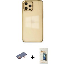 Cepte Toptan iPhone 12 Pro Max Doruk Doku Prime - Siyah 6d Mat Seramik Hayalet Nano Ekran Koruyucu + Turuncu Renkli Kamera Lens Koruma Cam