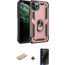 Cepte Toptan iPhone 11 Pro Ahenk Klasik Koleksiyonu - Siyah 3D Antistatik Hayalet Cam Ekran Koruyucu + Turuncu Renkli Kamera Lens Koruma Cam