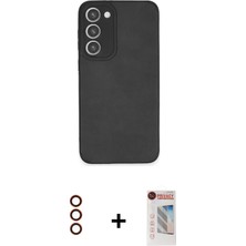 Cepte Toptan Galaxy S23 Plus Doruk Asil Koleksiyonu - Siyah Hayalet Edge Cam Ekran Koruyucu + Kırmızı Metal Kamera Lens