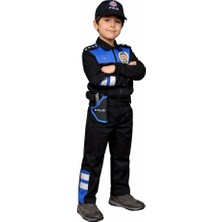 Single Sword Unisex Çocuk Polis Kıyafeti (Şapka, Gömlek, Pantolon Takımı)  - 8-Yunus