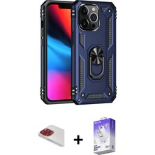 Cepte Toptan iPhone 13 Pro Max Ahenk Klasik Koleksiyonu - Siyah Bilvis 5in1 3D Magic Cam Ekran Koruyucu + Kırmızı Pers Alüminyum Kamera Lens