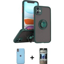 Cepte Toptan iPhone 11 Yörünge Çizgi - Siyah 34D Hayalet Izgaralı Cam + Turuncu Neon Fosforlu Kamera Lens