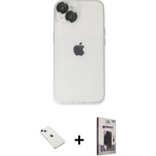 Cepte Toptan iPhone 14 Ufuk Minimal Özel Seri - Siyah Bilvis Hayalet Cam Ekran Koruyucu + Kırmızı Diamond Kamera Lens