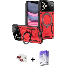 BUTİMAR'S iPhone 11 Kıvılcım Modern Serisi - Siyah Bilvis 5in1 3D Magic Cam Ekran Koruyucu + Kırmızı Pers Alüminyum Kamera Lens