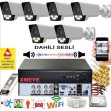 Bises 6 Lı Sesli Araç Insan Yüz Tanımalı Hareket Algılayan 5 Mp Lens 9 Warm LED Gece Renkli Kamera Seti 5909WS