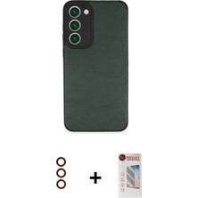 Cepte Toptan Galaxy S23 Plus Doruk Asil Koleksiyonu - Siyah Hayalet Edge Cam Ekran Koruyucu + Kırmızı Metal Kamera Lens