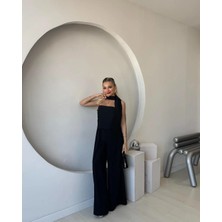 Fehu Bloom Straplez Bluz Geniş Paça Pantolon Takım Siyah