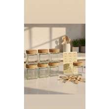 Ogeda Home Mien 6’lı Bambu Kapaklı Cam Baharatlık Seti – Ahşap Kaşık + Etiketli Düzen Seti