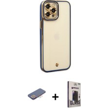 Cepte Toptan iPhone 12 Pro Max Çekirdek Klasik Serisi - Siyah Bilvis Hayalet Cam Ekran Koruyucu + Pembe Renkli Kamera Lens Koruma Cam