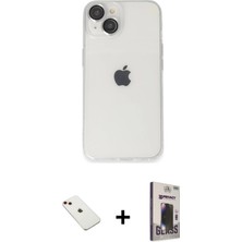 iPhone 14 Ufuk Minimal Özel Seri - Siyah Bilvis Hayalet Cam Ekran Koruyucu + Kırmızı Diamond Kamera Lens