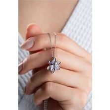 Gümüş Mor Lotus Çiçeği Paslanmaz Çelik Kolye