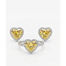 Leifa Jewelry Sitrin Taşlı 925 Ayar Gümüş Kalp Tasarım Set (Küpe & Yüzük)