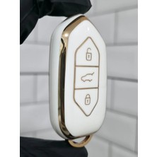 Gma Keys Togg T10X T10F 3 Tuşlu Smart Nano Koruma Anahtar Kılıfı Beyaz Gold Altın Renk Yüksek Kalite