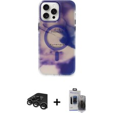 Cepte Toptan iPhone 15 Pro Max Ufuk Doku Prime - Siyah Vanessa Magic Hayalet Cam + Titanyum Gri Raze Metal Kamera Lens